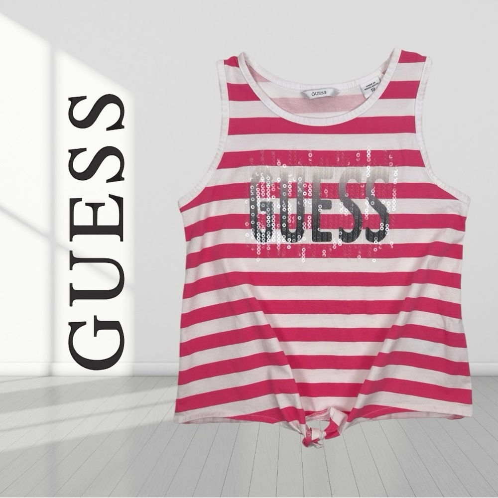 Guess Girl Pink White Striped Sleeveless Sequined camisole Size 10
